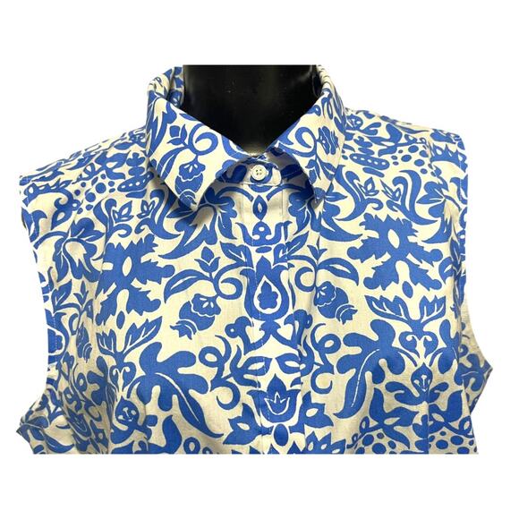 Size 16 Talbots Button Up Wrinkle Resistant Sleeveless Floral Shirt Blue - Picture 9 of 12